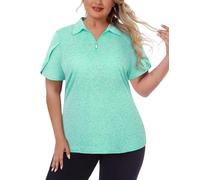 Tanst Sky Women's Plus Size Golf Polo Shirts Zip Up Short Sleeve Tops Loose Fit UPF 50+ Tennis Workout Apparel XL-5XL, Green, 3XL Plus
