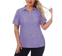 Tanst Sky Women's Plus Size Golf Polo Shirts Zip Up Short Sleeve Tops Loose Fit UPF 50+ Tennis Workout Apparel XL-5XL, Purple, 3XL Plus