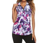 Tanst Sky Women's Sleeveless Golf Polo Shirts Quarter Zip Workout Tank Top Moisture Wicking Clothes, Tie-dye Purple, M