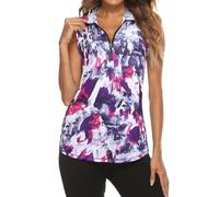 Tanst Sky Women's Sleeveless Golf Polo Shirts Quarter Zip Workout Tank Top Moisture Wicking Clothes, Tie-dye Purple, S