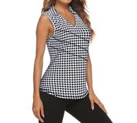Tanst Sky Women's Sleeveless Golf Polo Shirts Quarter Zip Workout Tank Top Moisture Wicking Clothes, V Neck Black Houndstooth, M