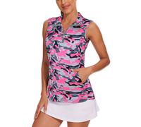 Tanst Sky Women's Sleeveless Golf Shirt Quick Dry Zip Up Workout Tennis Tops with Pockets, Multicolor Camouflage, M