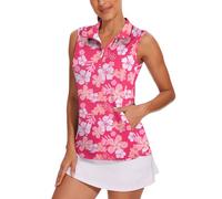 Tanst Sky Women's Sleeveless Golf Shirt Quick Dry Zip Up Workout Tennis Tops with Pockets, Pink Camouflage-2, XL