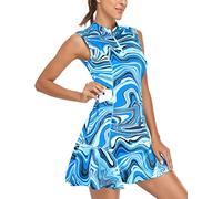 Tanst Sky Women's Tennis Clothing Dress with Shorts Zip Up Quick Dry Sleeveless Pockets Golf Gym Workout Dress, Blue Wave, Medium