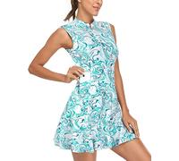 Tanst Sky Women's Tennis Dress with Shorts Zip Up Quick Dry Sleeveless Pockets Golf Workout Dresses, Green Wave, Large