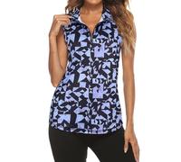 Tanst Sky Women's Zip Up Tank Top Quick Dry Workout Tops Sleeveless Golf Tennis Running Shirt, Blue Geometry, 3XL