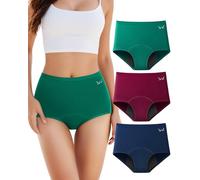 TANSTC Period Pants for Women, High Waist Leakproof Underwear Heavy Flow Extra Protection Menstrual Knickers Cotton Postpartum Underwear Pack of 3 Multicolor