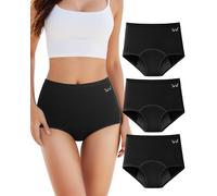 TANSTC Period Pants for Women, High Waist Leakproof Underwear Heavy Flow Extra Protection Menstrual Knickers Cotton Postpartum Underwear Pack of 3 Black
