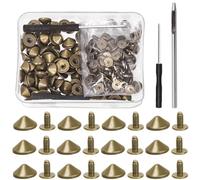Tanstic 100 Sets(202Pcs) Bronze Cone Spikes and Studs Kit, 10 x 4.7mm Metal Spikes and Studs Bullet Cone Spikes Studs Screw Back Punk Studs with Installation Tools for Leather Craft