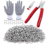 Tanstic 1001Pcs 3/8'' Hog Rings and Hog Ring Plier Kit, 1000Pcs Galvanized Hog Rings and Hog Ring Plier with Cut Resistant Gloves for Bungee, Animal Pet Cages, Bagging, Fencing and Furnitures