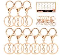 Tanstic 10Pcs KC Gold Lobster Claw Clasps Keychain, Lobster Claw Clasps with Flat Split Ring and Chain for Key Chain DIY Craft