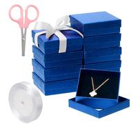 Tanstic 12Pcs Cardboard Jewelry Gift Boxes Kit, 3.5 x 3.5 x 1.2 Inch Navy Blue Gift Boxes Cardboard Jewelry Boxes with 74ft White Ribbon and Scissor for Rings, Necklaces, Earrings, Bracelets