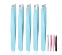 Tanstic 12Pcs Eyebrow Tweezers Set, Stainless Steel Slant Tweezer Precision Splinter Tweezers Hair Removal Tweezers for Men and Women Facial Hair Ingrown Removal (Blue)