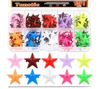 Tanstic 151Pcs Metal Star Studs Kit, 10 Colors 15mm Metal Punk Studs Claw Nailhead Punk Rivets with Large Eye Needles for DIY Leather Craft Clothing Bags Shoes Belts