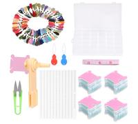 Tanstic 157Pcs Embroidery Floss Organizer Kit, Include 50 Color Embroidery Floss, Floss Bobbins, Bobbin Winder, Stickers, Needle Threader, Ruler, Scissor with 36 Compartments Jewelry Storage Box