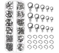 Tanstic 170Pcs Black Lobster Claw Clasps with Open Jump Rings Kit, 10mm, 12mm, 14mm, 16mm, 18mm Alloy Small Jewelry Clasps Lobster Clasps and 6mm Jump Rings for DIY Jewelry Making