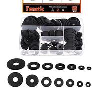Tanstic 175Pcs 7 Sizes Black Flat Rubber Washers Assortment Kit, Vibration Damping Pads Heavy Duty Black Rubber Grommet Rubber Flat Washers Gaskets for Faucets Screws Bolts