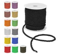 Tanstic 1Rolls Black 3-Ply Twisted Decorative Cord Set, 5mm x 18m Rope Twisted Cord, Decorative Polyester Silk Cords for Sewing & Crafting, Home Decor Curtain Tieback