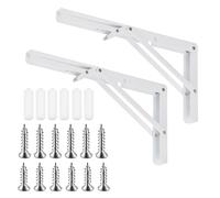 Tanstic 2 Pack 12 Inch Folding Shelf Brackets, Heavy Duty Wall Mounted Shelf Bracket, Metal Collapsible Shelf Bracket Triangle Shelf Support, Space Saving for Table Bench, Max Load 440lb(White)