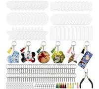 Tanstic 211Pcs Acrylic Keychain Blanks Kit, Including Clear Acrylic Blanks, Tassels, Jump Rings, Keychain O-Rings, Lobster Claw Clasps with D Ring, Needle Nose Pliers for DIY Keychains Vinyl Projects