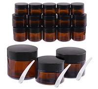 Tanstic 25Pcs Amber Glass Jar with Lid, including 15 Pack 1oz 1.7oz 2oz Amber Round Glass Jar with Inner Liner Lids and 10Pcs Plastic Spoon, Empty Amber Jar Food Storage Container Empty Can