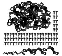Tanstic 25Pcs Black Two Hole Pipe Strap, 1/2” Two Hole Strap U Bracket Rigid Pipe Strap Pipe Strap Clamp with Phillips Modified Truss Head Wood Screws for Fixing Pipe, Conduit, U Bracket