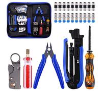 Tanstic 25Pcs Coax Cable Crimper Tool Kit, Including Crimping Pliers and Coax Wire Stripper, Wire Cutter F Compression Connectors and Screwdriver, Coaxial Compression Tool for Cable TV Video Audio