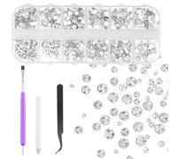Tanstic 2606Pcs Flat Back Gems Rhinestones Kit, 2/3/4/5mm Clear Crystal Rhinestones with Tweezer, Picker Pen Dotting Tool for Nail Clothes Shoes Bags DIY Art