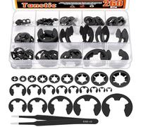 Tanstic 260Pcs Internal Tooth Star Lock Washers and E-Clip Push On Locking Washers Quick Speed Locking Washers External Retaining Ring with Tweezers for Machinery Equipment, Bearings, Shafts
