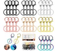 Tanstic 28Pcs 7 Colors Lobster Claw Clasps Keychain, Lobster Claw Clasps with Flat Split Ring and Chain for Key Chain DIY Craft