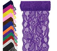 Tanstic 3.15 Inch x 5 Yard Dark Purple Floral Pattern Fabric Lace Ribbon Lace Trim for Crafts, Wedding Decorations, Gift Wrapping