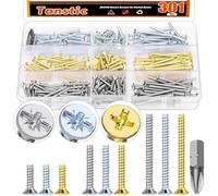 Tanstic 300Pcs Flat Head Pozi Drive Euro Screws & Extra Long Outlet Screws Kit, 3.2 x 15mm, 3.2 x 25mm, 3.2 x 40mm Euro Screws Phillips Flat Head Screw with Screwdriver Bit