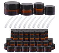 Tanstic 30pcs Amber Glass Jar with Lids - 20 Pack 15ml Round Jars with Inner Liner Lid and 10 Plastic Spoons - Food Storage Containers