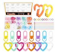 Tanstic 32Pcs Swivel Lobster Claw Clasps & Heart Shaped Spring Clip Kit, Swivel Lanyard Snap Hook Heart Spring Clasp with 20pcs Open Jump Rings and 16pcs Ball Bead Chain for Keyrings(Multicolor)
