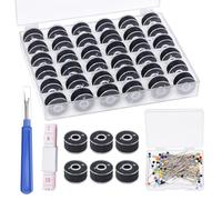 Tanstic 36Pcs Black Prewound Bobbins, Size A Prewound Bobbin Thread with Bobbin Case, 100Pcs Sewing Pins, Seam Ripper, Ruler for Embroidery and Sewing Machines