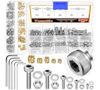 Tanstic 385Pcs M2 M2.5 M3 M4 M5 Hex Socket Head Cap Screws Bolts and Nuts and Washers Kit, 304 Stainless Steel Machine Screws Nuts and Bolts with Washers, Hex Wrench, Threaded Inserts(Silver)