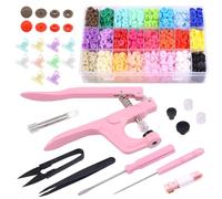 Tanstic 405Pcs Snaps Plastic Buttons with Pink Color Snaps Pliers Set 384Pcs 24 Colors T5 Plastic Snaps with Hand Tools and Sewing Clips for Clothes Sewing, Bibs, Rain Coat Crafting