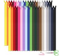Tanstic 40Pcs 15.7 Inch Nylon Invisible Zipper Colorful Sewing Invisible Zipper Invisible Zipper Bulk with Soft Ruler and Scissors for Sewing Crafts Clothing(20 Colors)