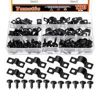 Tanstic 40Pcs Black Two Hole Pipe Strap, 3/16” 5/16” 3/8” 1/2” Two Hole Strap U Bracket Rigid Pipe Strap Pipe Strap Clamp with Phillips Modified Truss Head Wood Screws for Fixing Conduit, U Bracket