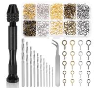 Tanstic 492Pcs Hand Drill Set, Pin Vise Hand Drill with Micro Mini Twist Drill Bits, Bent Tweezer and 480Pcs Screw Eye Pins for Resin DIY Jewelry Making Miniature Crafts