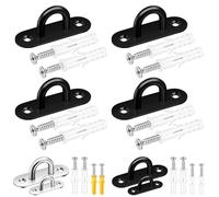 Tanstic 4Pcs M5 1.8 Inch Stainless Steel Pad Eye Plate, Staple Ring Hook Marine Hardware Staple Hook Loop Heavy Duty Ceiling Hook with Screws Anchors for Swing Suspensions(Black)