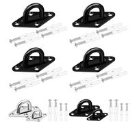 Tanstic 4Pcs M5 Stainless Steel Pad Eye Plate, Staple Ring Hook Marine Hardware Staple Hook Loop Heavy Duty Ceiling Hooks with Screws Anchors for Swing Suspensions(Black)