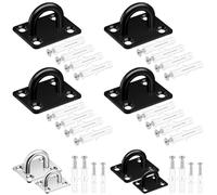 Tanstic 4Pcs M8 2 Inch Stainless Steel Pad Eye Plate, Staple Ring Hook Marine Hardware Staple Hook Loop Heavy Duty Ceiling Hook with Screws Anchors for Swing Suspensions(Black)
