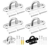 Tanstic 4Pcs M8 3.1 Inch Stainless Steel Pad Eye Plate, Staple Ring Hook Marine Hardware Staple Hook Loop Heavy Duty Ceiling Hook with Screws Anchors for Swing Suspensions(Silver)