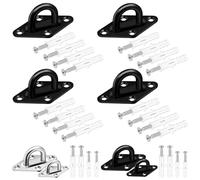 Tanstic 4Pcs M8 Stainless Steel Pad Eye Plate, Staple Ring Hook Marine Hardware Staple Hook Loop Heavy Duty Ceiling Hooks with Screws Anchors for Swing Suspensions(Black)