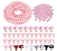 Tanstic 50Pcs 10mm Pink Pearl Buttons with Shank Half Pearl Buttons Mushroom Domed Round Buttons with Elastic Button Loop for Sewing Dress Shirts Crafts