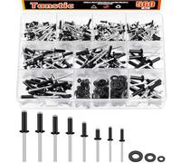 Tanstic 560Pcs Black Aluminum Pop Rivets Kit, 8 Size Blind Rivet Fasteners with 3 Size Backup Washers Assortment Kit for Aviation Automobile Furniture Use