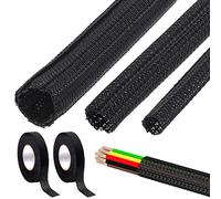 Tanstic 5Pcs 3/4+1/2+1/4 Inch Braided Cable Sleeve with Wire Loom Harness Tape, Cord Protector Wire Loom Tubing Cable Sleeve Split Sleeving Braided Sleeving for Computer USB Audio Video Cable