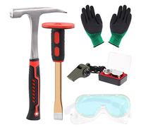 Tanstic 6-Piece Geology Hammer & Chisel Kit, 30oz Hammer & 12" Digging Chisel, Whistle, Safety Glasses, Jewelers Loupe and Gloves, Rock Hounding Equipment Set
