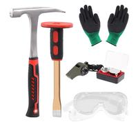 Tanstic 6Pcs Geology Rock Hammer and Chisel Kit, 30oz Hammer & 12" Digging Chisel, Whistle, Safety Glasses, Jewelers Loupe and Gloves, Rock Hounding Equipment Set for Hounding Stone Breaking